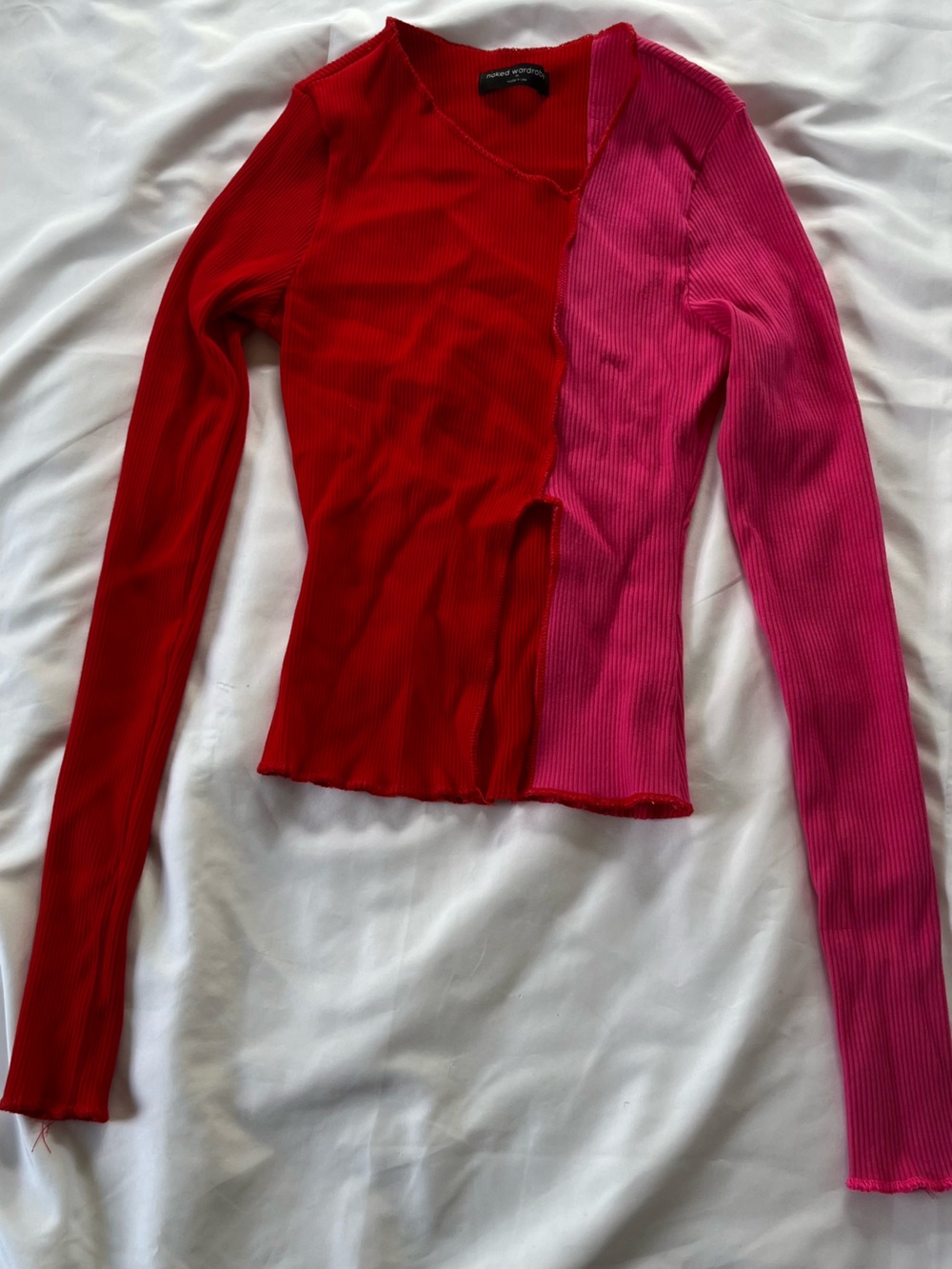 Naked Wardrobe Red & Pink Ribbed Long-Sleeve Top